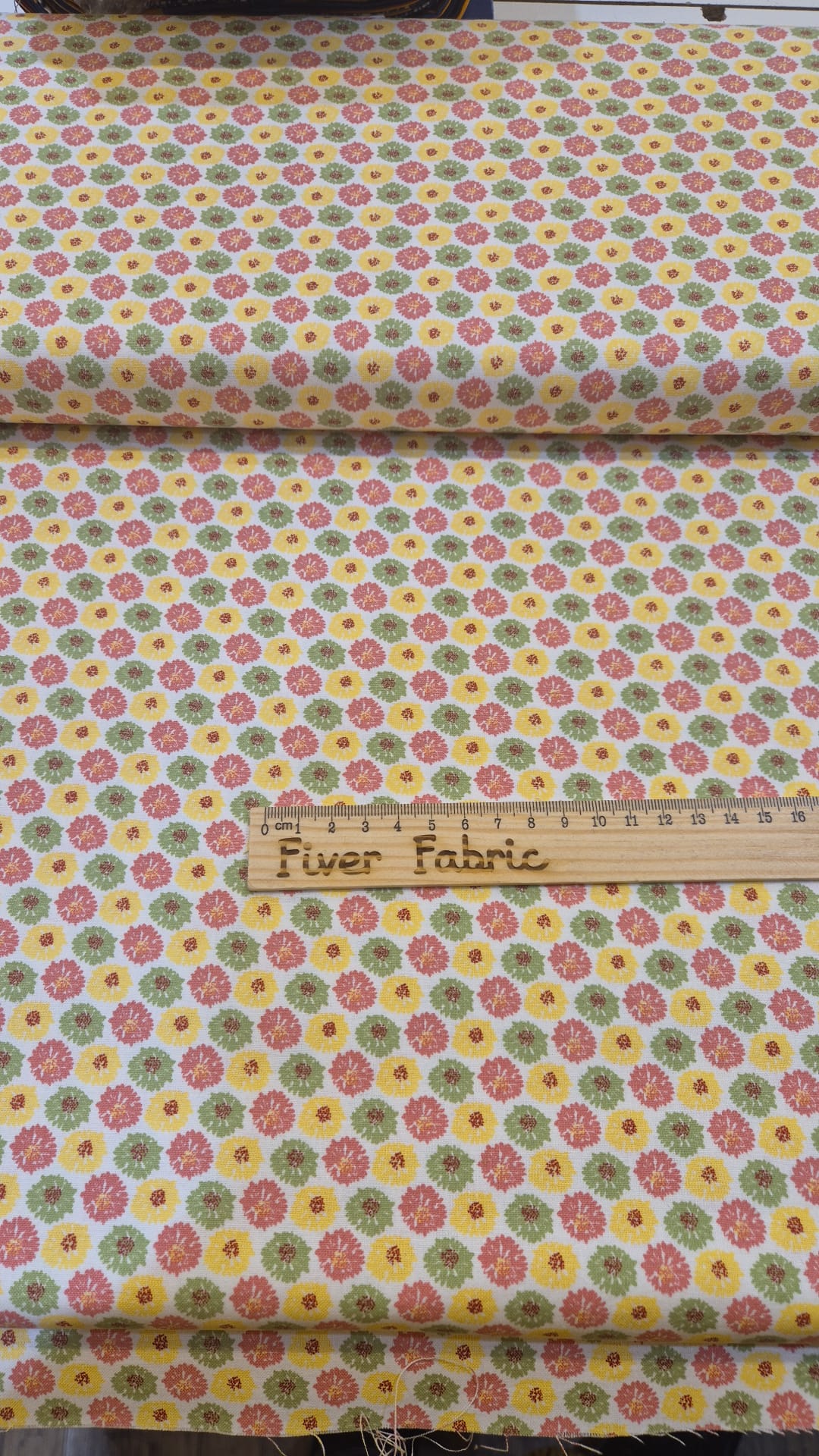100% cotton flower pop, pink green yellow