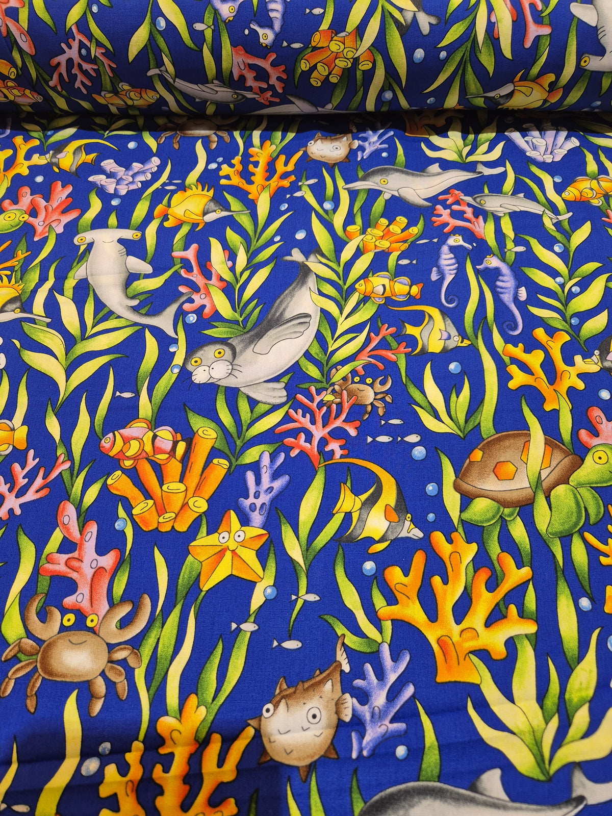 Under the sea 100% cotton on blue