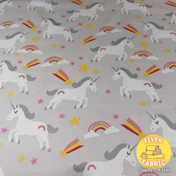 Unicorns on Grey cotton