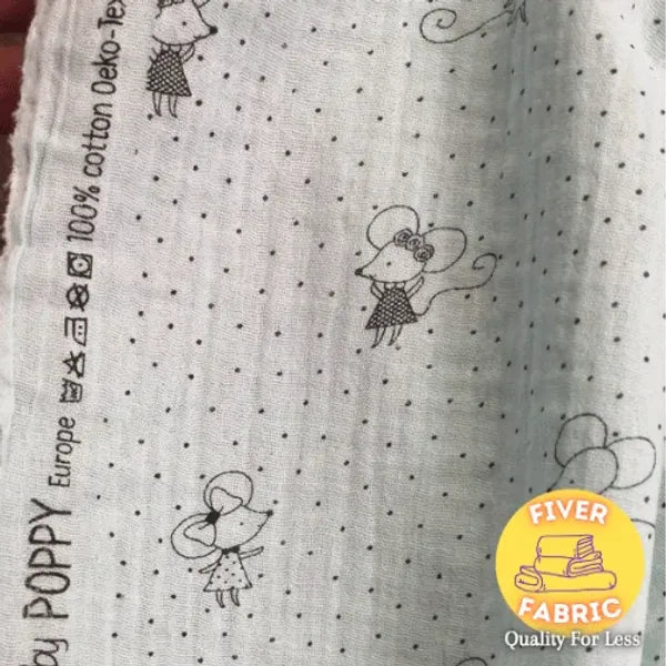 Grey mice double gauze 100% cotton