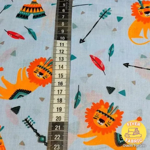 Lions on light blue cotton