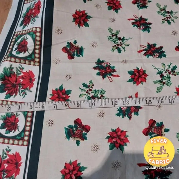 Holly and Bells Double Border Cotton on cream