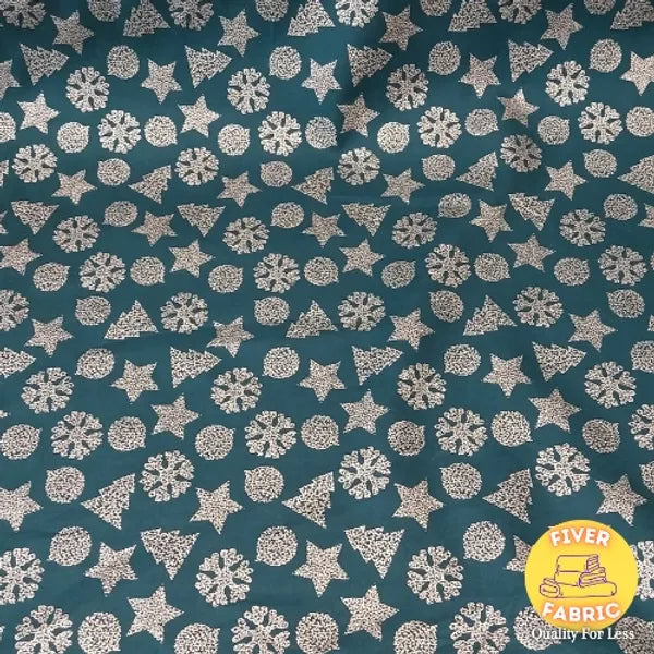 Golden Christmas on Green Cotton