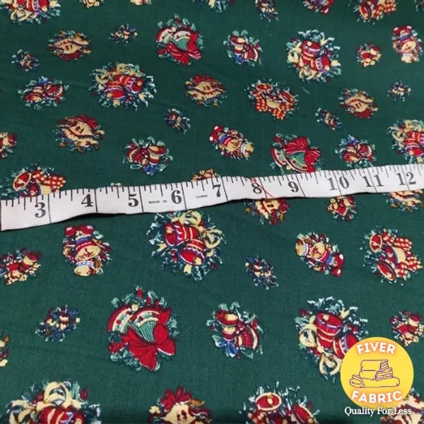 Jingle Bells on Green Cotton