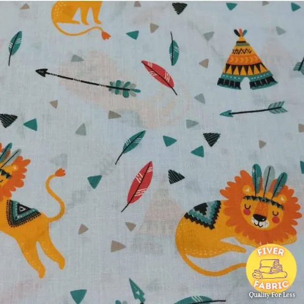 Lions on light blue cotton