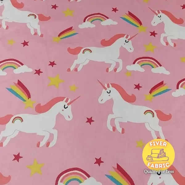 Unicorns on pink cotton