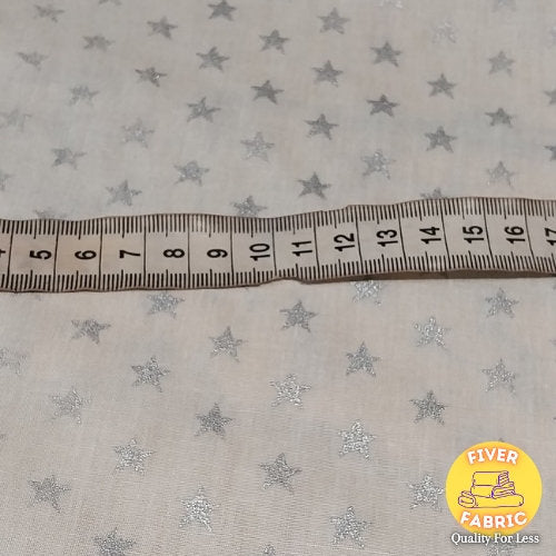 Silver Stars on White Cotton