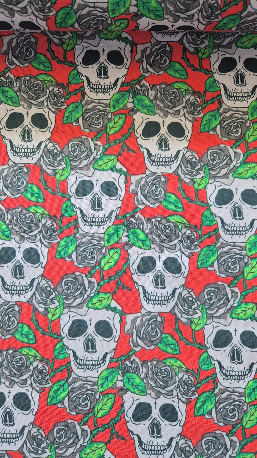 Skulls and Roses on Red