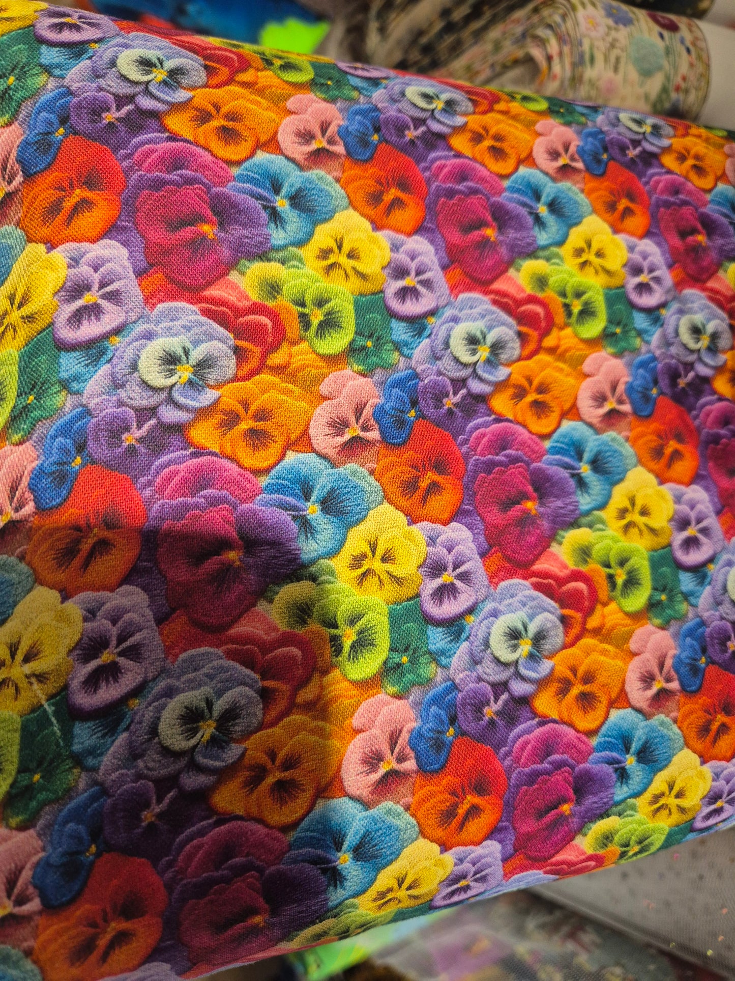 100% cotton 3D Pansy Paradise