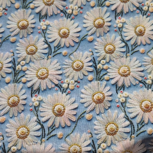 100% cotton 3D Large Daisy on Blue