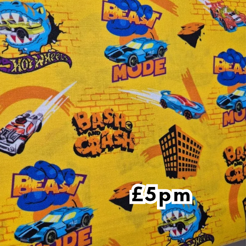 100% cotton Hot Wheels Yellow