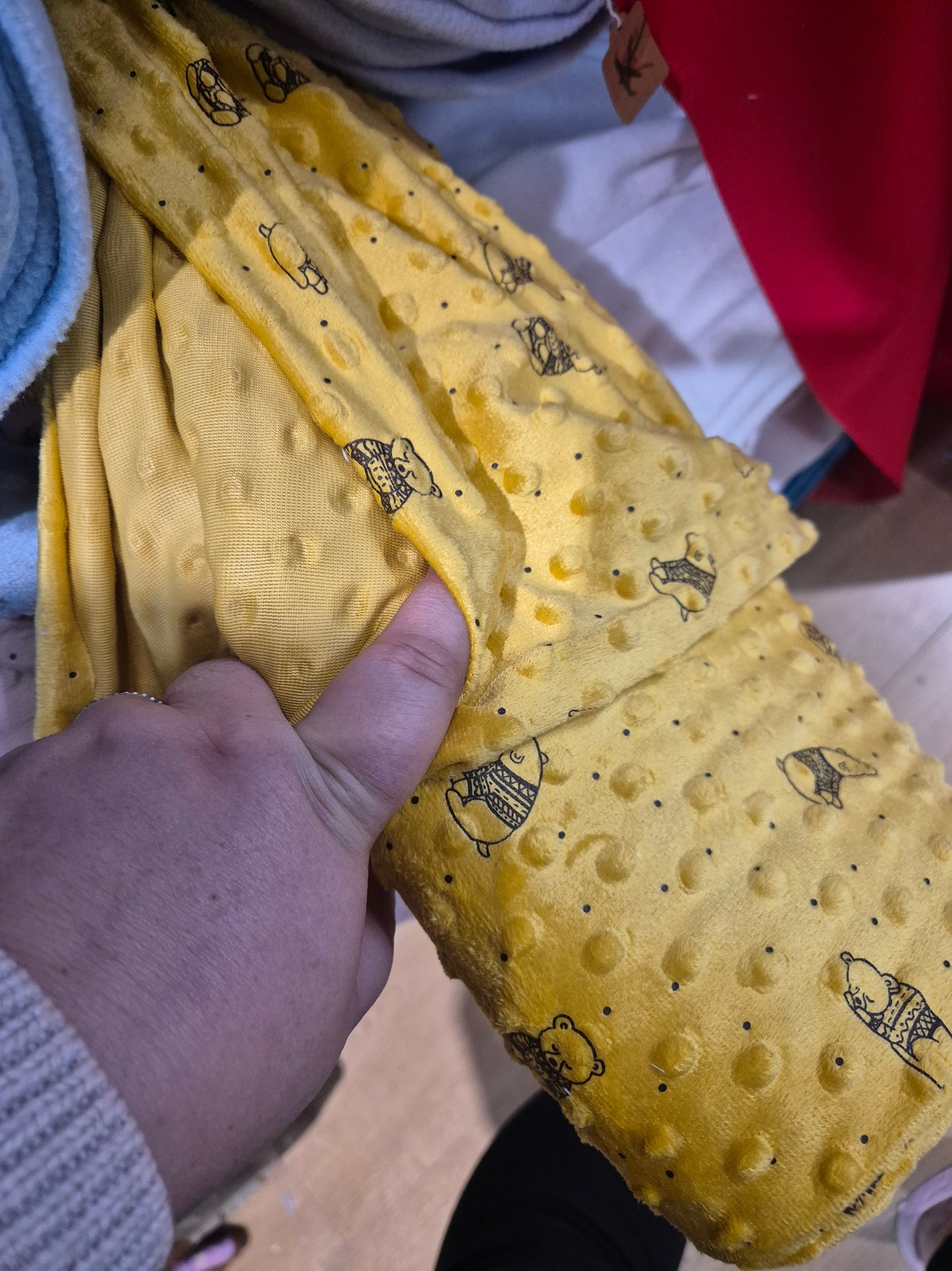 dimple fleece polar bears on mustard