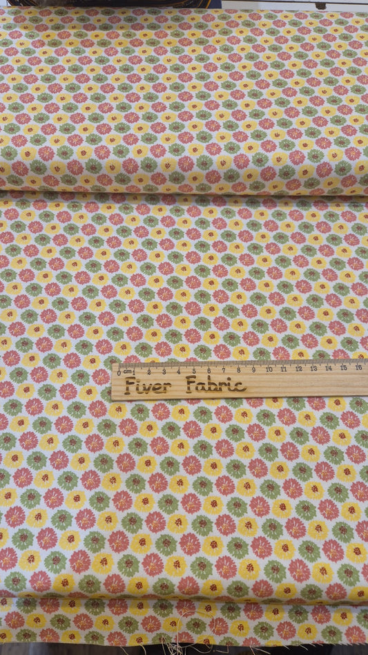 100% cotton flower pop, pink green yellow