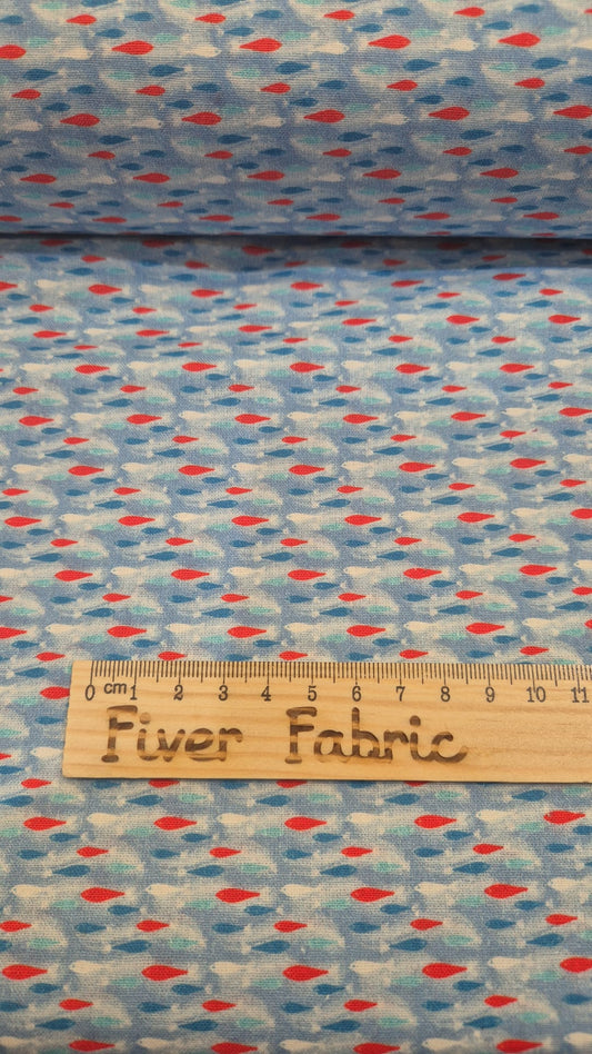 100% cotton Fish on Blue