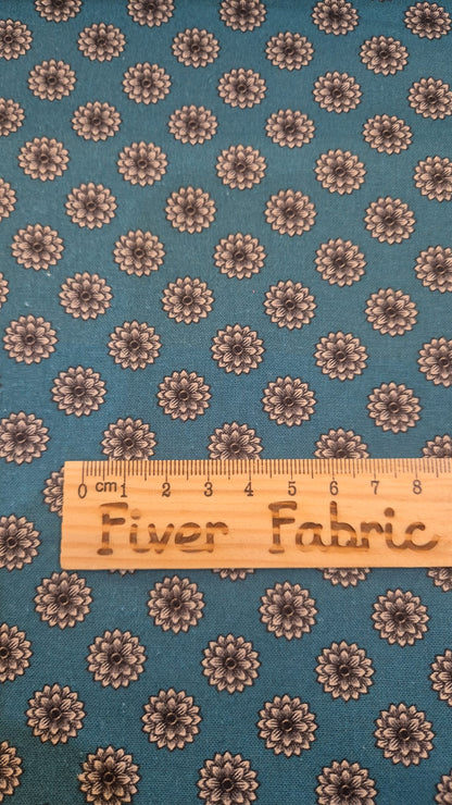 100% cotton teal flowers