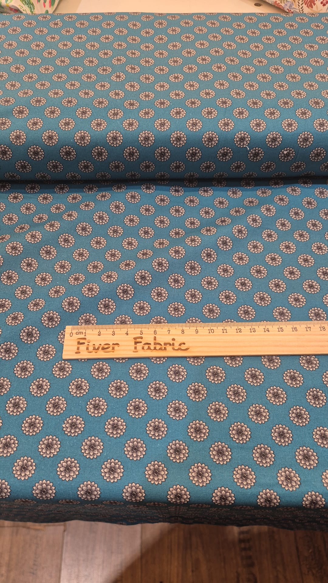 100% cotton teal flowers