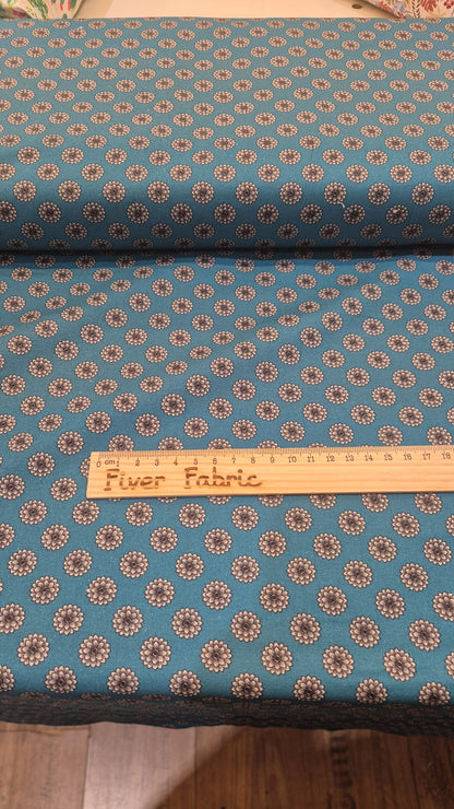 100% cotton teal flowers