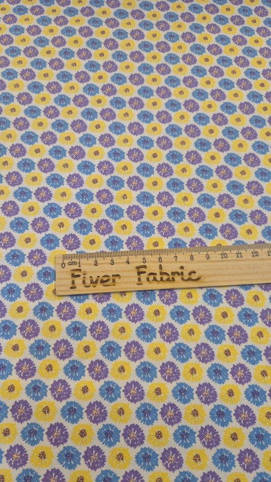 100% cotton flower pop,yellow blue and purple