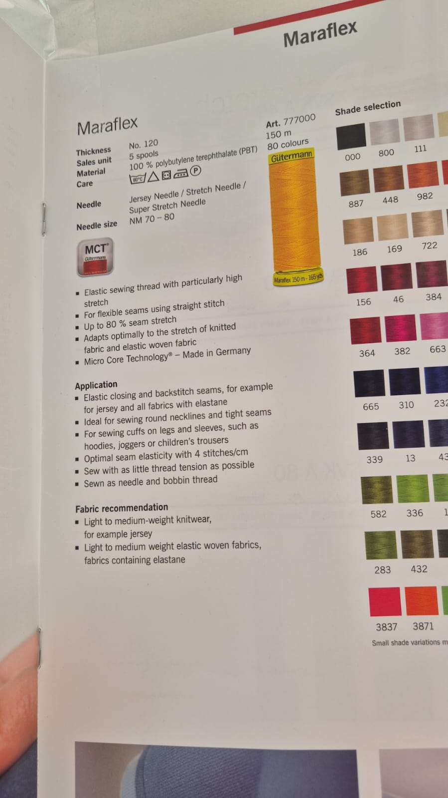 Thread maraflex gutterman (perfect for stretch fabrics) 60 colours