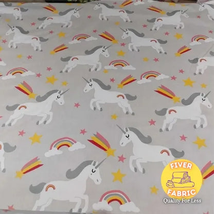 Unicorns on Grey cotton