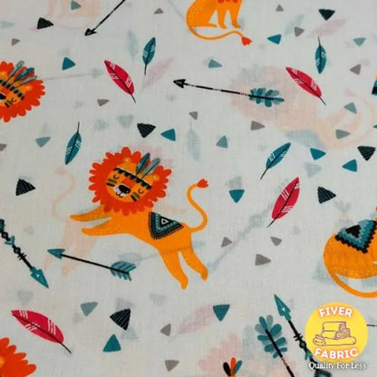 Lions on white cotton