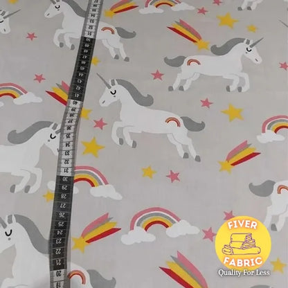 Unicorns on Grey cotton