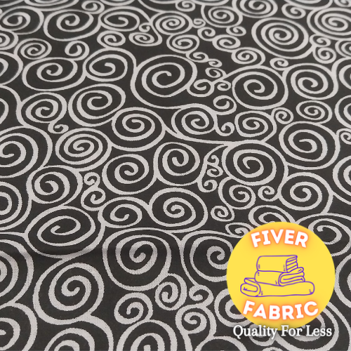 Swirls on black cotton