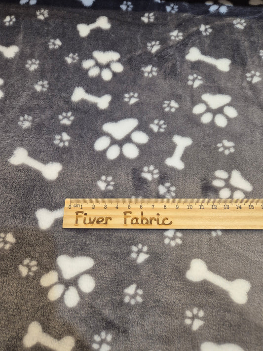 Bones and paws cuddle fleece grey