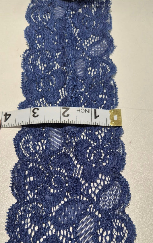 Blue stretch lace trim