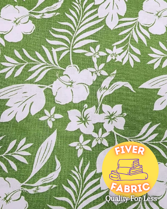 Green and white floral cotton