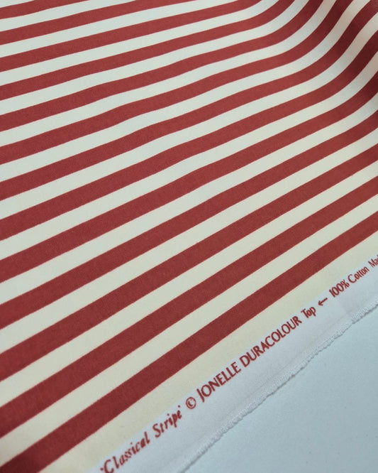 100% cotton striped red / cream