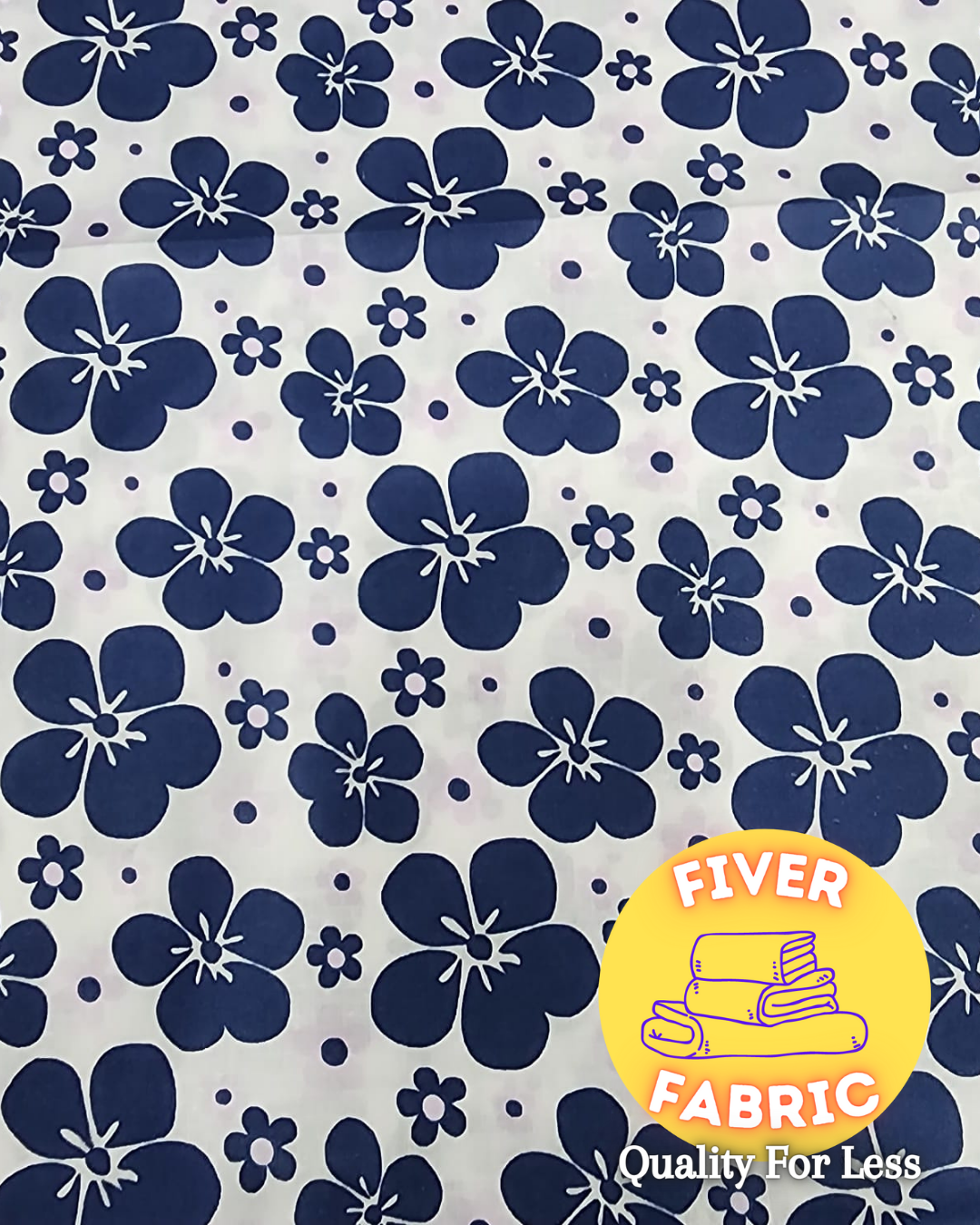 Blue flowers on white cotton