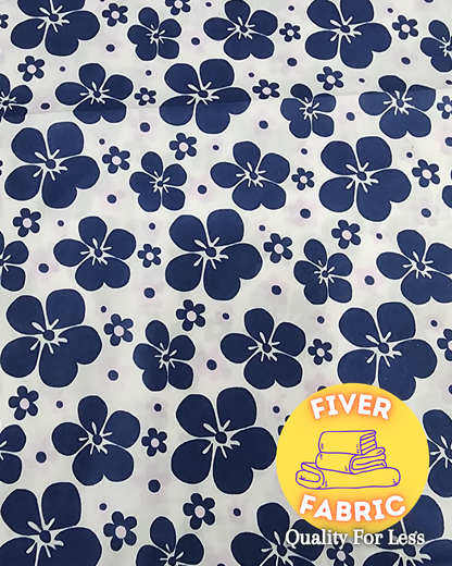 Blue flowers on white cotton