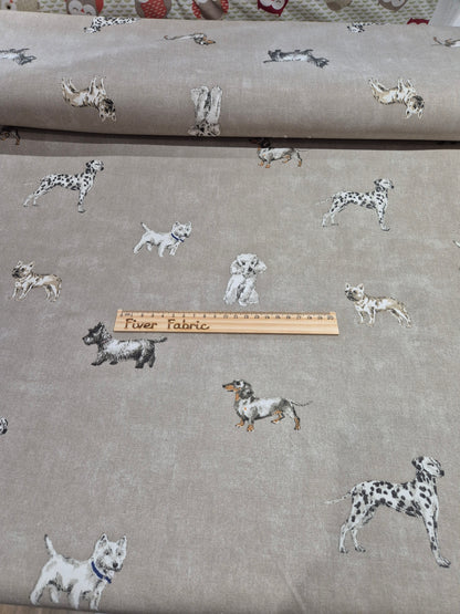 Dogs cotton canvas taupe