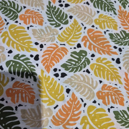 100% Cotton Autumn leaves on white