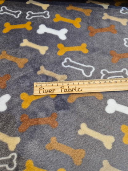 Multi colour Bones on grey cuddle fleece