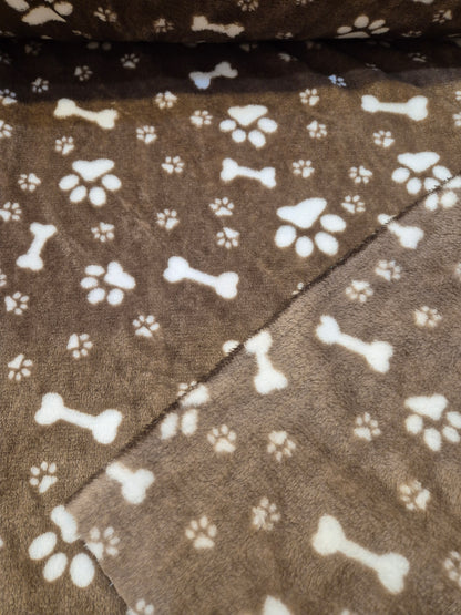 Bones and paws on brown cuddle fleece