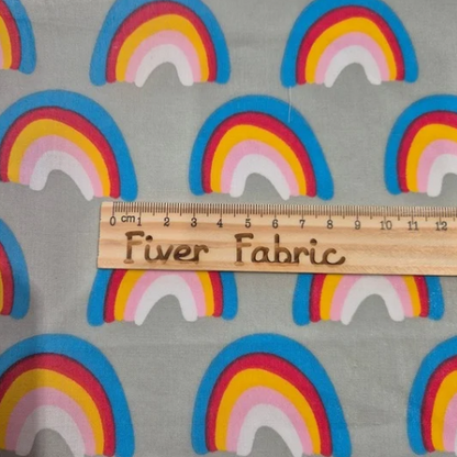 Rainbow polycotton on grey