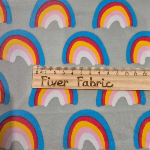 Rainbow polycotton on grey