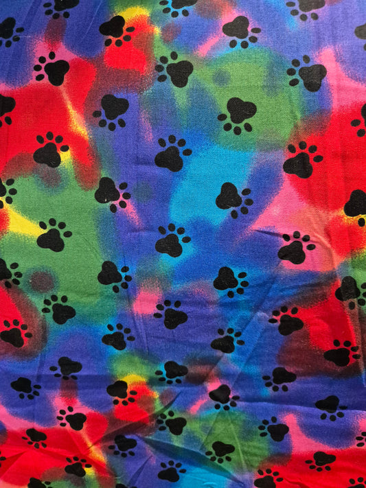 Paws multi colour background Cotton