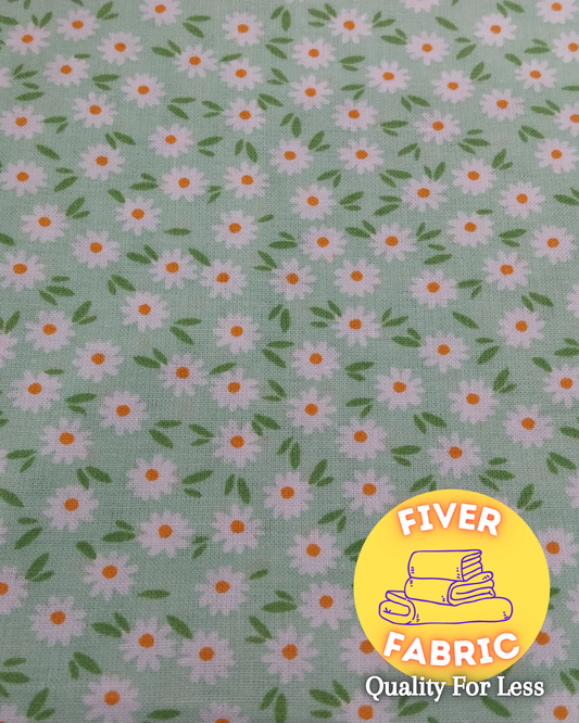 Daisies on green cotton