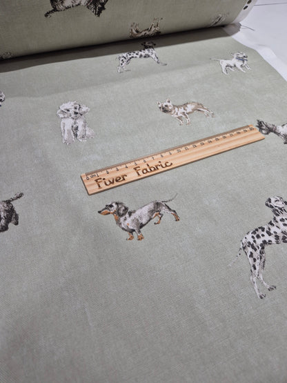 Dogs cotton canvas on sage