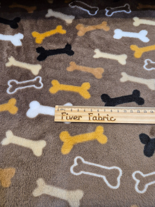 Multi colour Bones on brown cuddle fleece