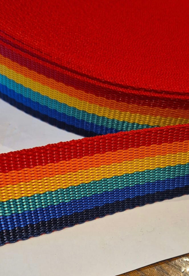 38mm wide rainbow webbing