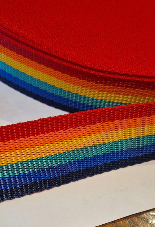 38mm wide rainbow webbing