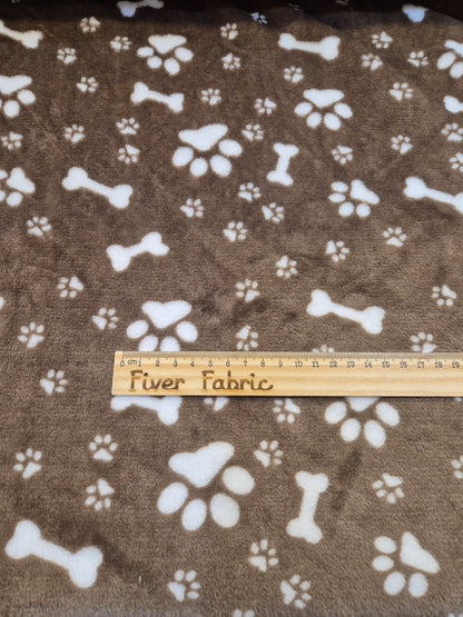 Bones and paws on brown cuddle fleece