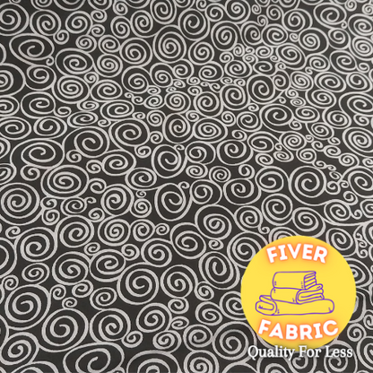 Swirls on black cotton