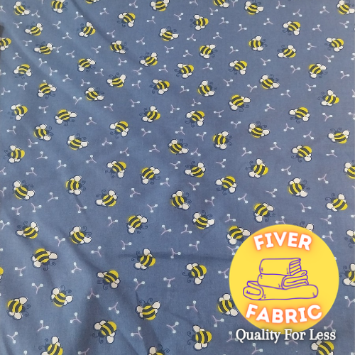 Bees on blue cotton