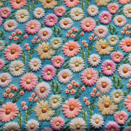 100% cotton 3D flowers on teal