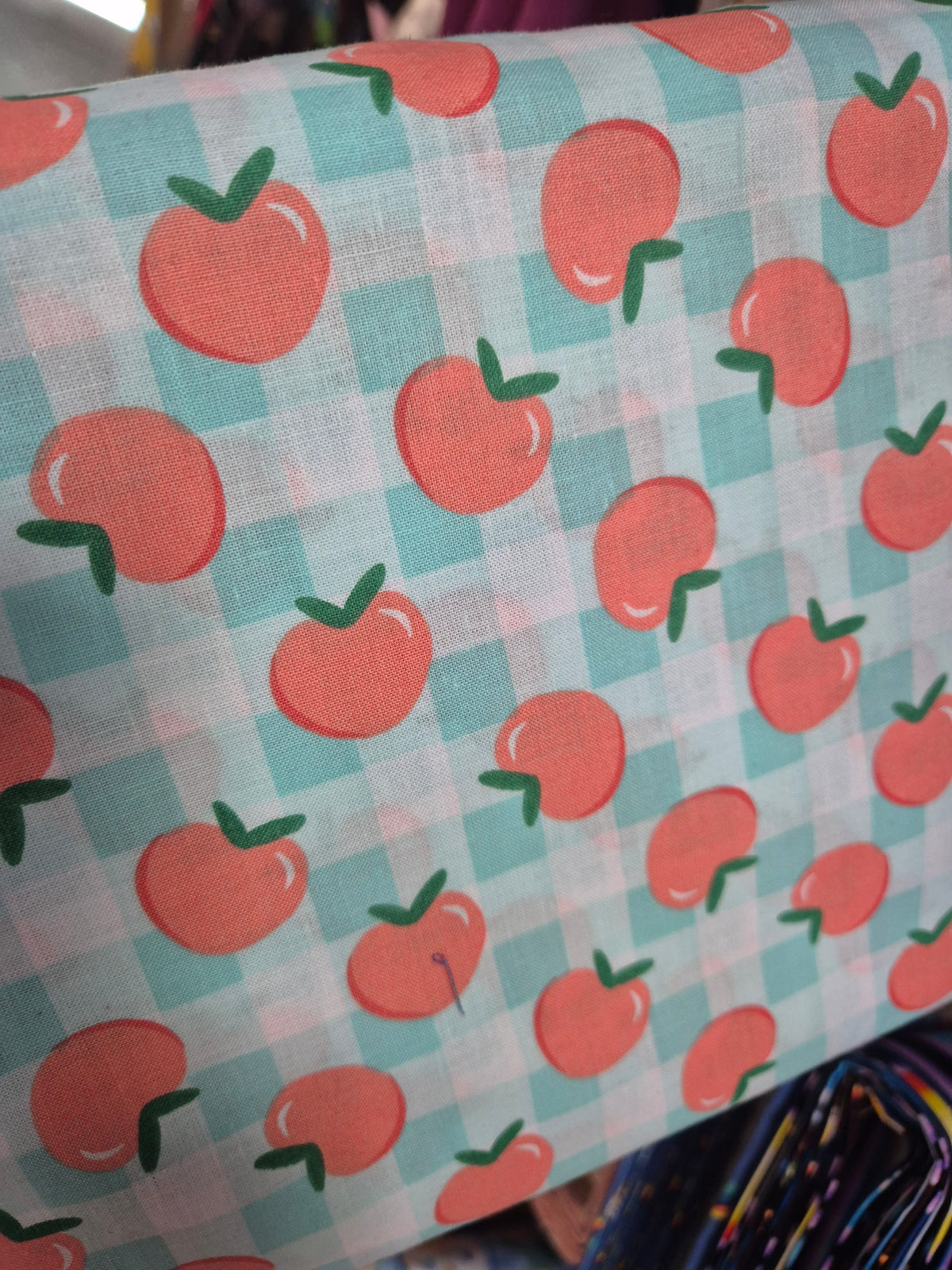 Apples check cotton (blue)